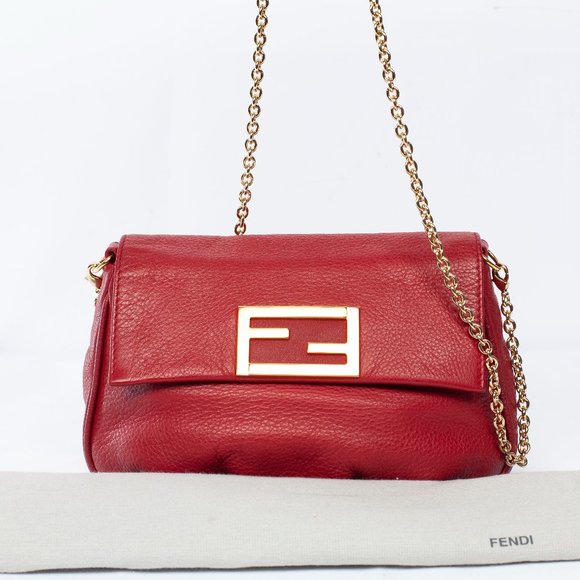 Fendi Handbags - Authentic Fendi Red Leather Fendista Pochette Crossbody Bag